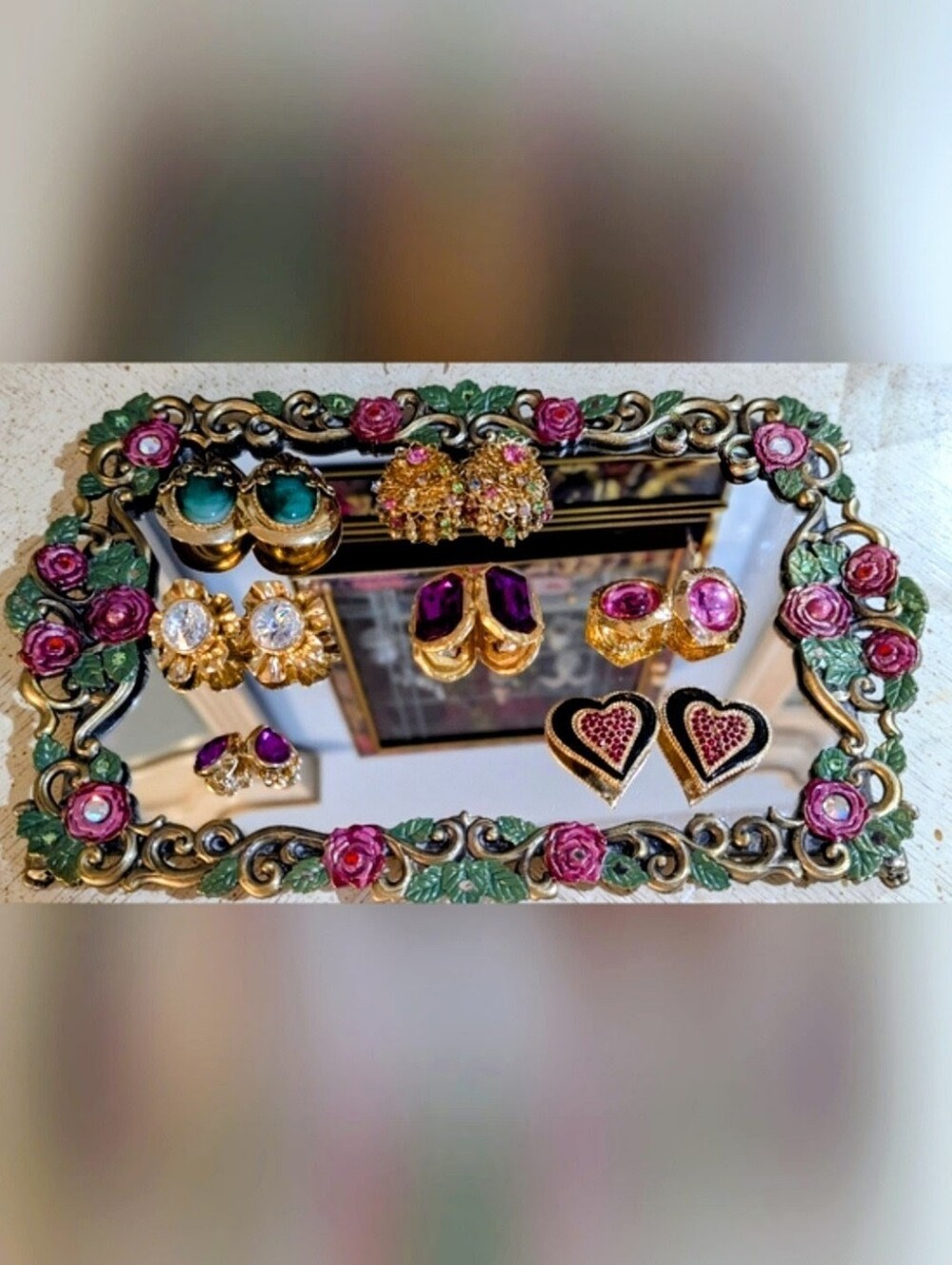 Gold-Plated Pink and Purple Gemstone Heart Clip On Earrings - Women Jewelry